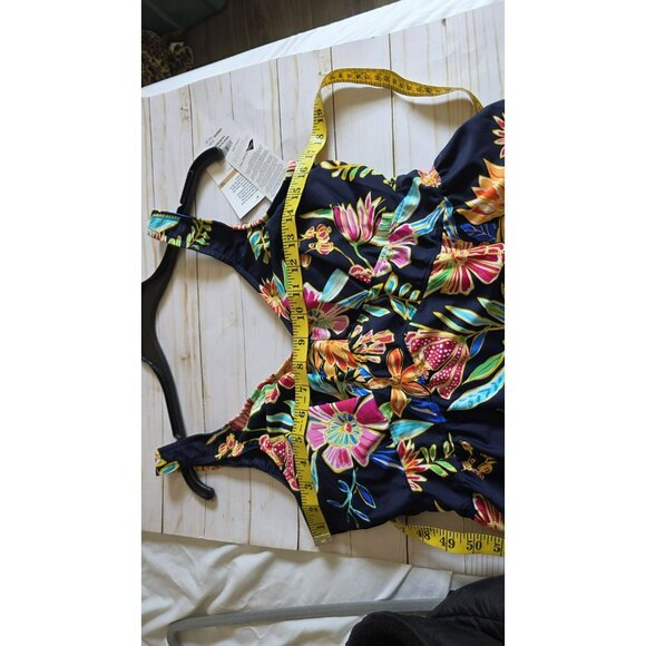 Maxine of Hollywood Swim Top Size Large Blue Floral Tropical Beach NEW Cruise - Picture 8 of 11